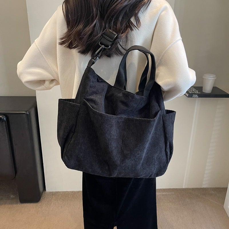 Striped Velvet Women'S Cloth Bag Commuter Simple Commuter Crossbody Shoulder Bag Women'S Portable Large Capacity Bag With Zipper For Women - Image 4