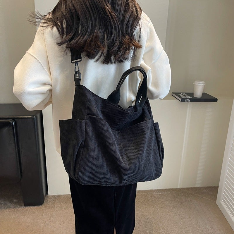 Striped Velvet Women'S Cloth Bag Commuter Simple Commuter Crossbody Shoulder Bag Women'S Portable Large Capacity Bag With Zipper For Women - Image 1
