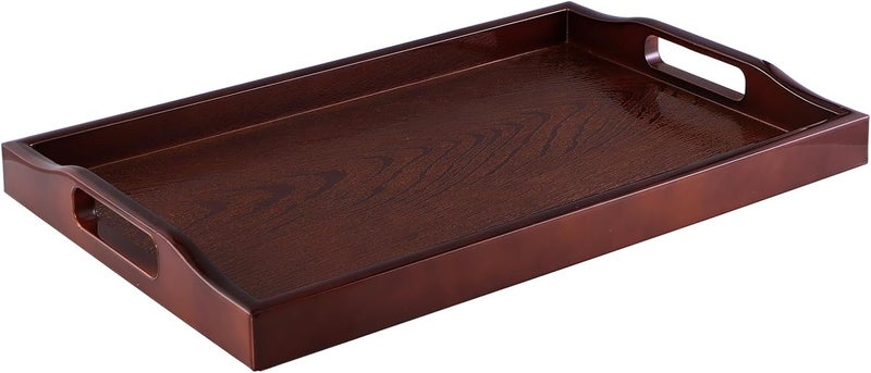MDLUU Gulf standard sizing alternatives Plastic Serving Tray, Ottoman Tray with Cut-Out Handles, Rectangular Butler Tray for Breakfast in Bed, Coffee Table Decoration, Party (Cherry) Global upgraded practical design - Image 1