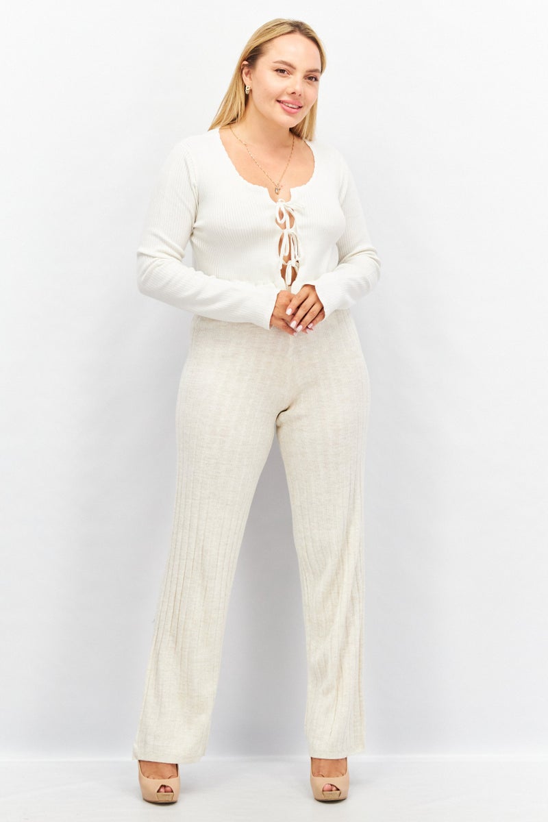 LOST INK Women Textured Long Sleeve Top, White - Image 3