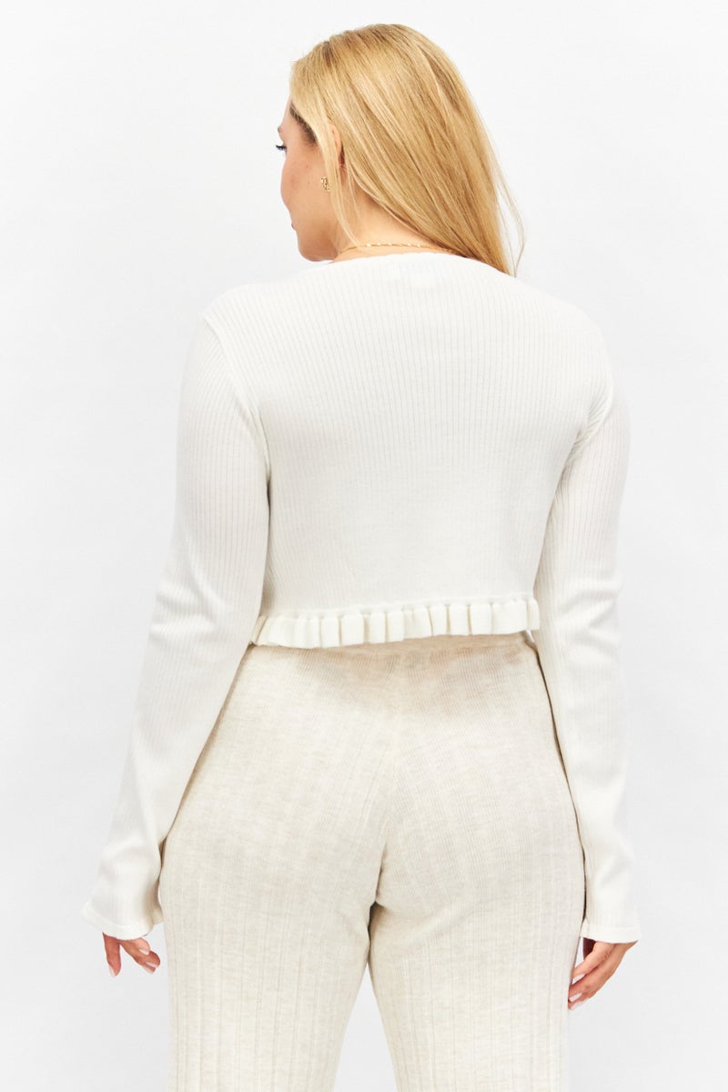LOST INK Women Textured Long Sleeve Top, White - Image 2