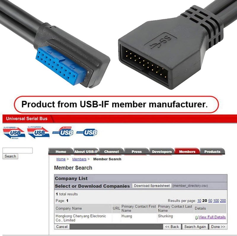 كابل تمديد USB 3.0 بزاوية 90 درجة، مظهر منخفض، من نوع ذكر إلى أنثى (20 صاعقة) للاتصال بلوحة الأم، كابل نقل بيانات بسرعة 5Gbps - Image 3