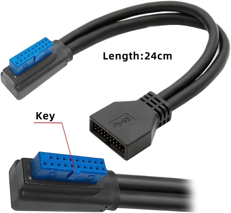 كابل تمديد USB 3.0 بزاوية 90 درجة، مظهر منخفض، من نوع ذكر إلى أنثى (20 صاعقة) للاتصال بلوحة الأم، كابل نقل بيانات بسرعة 5Gbps - Image 2