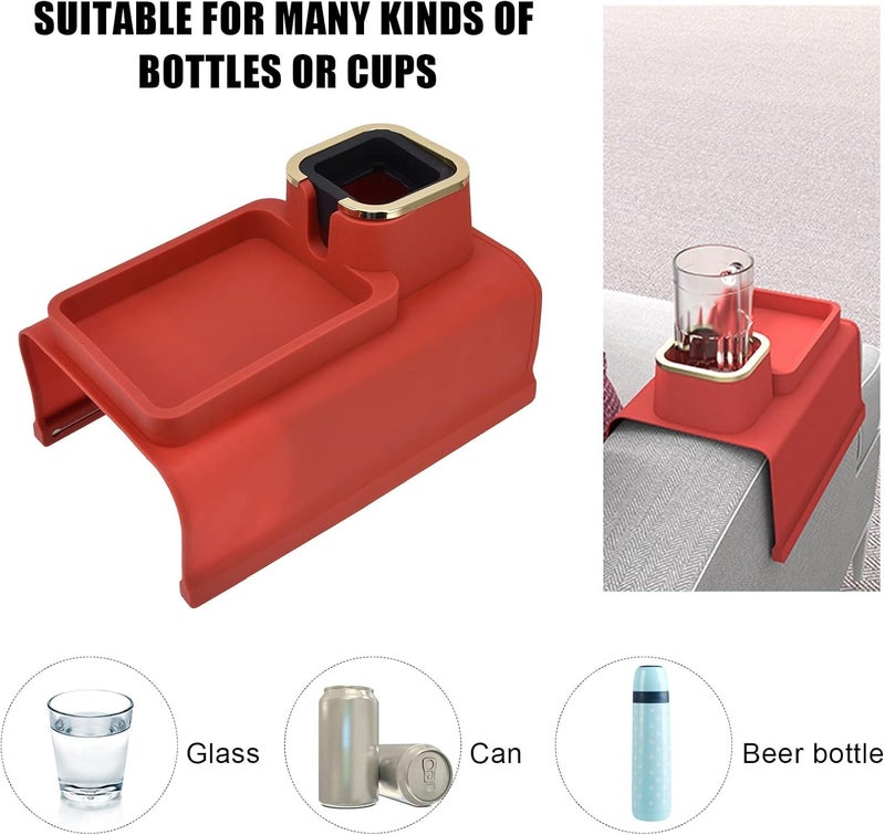 EVVIX Universal Couch Armrest Cup Holder, Anti-Slip Water-Proof Silicone Drink Holder Tray, Suitable for Square, Curve, Recliner Armrest. Drink Holder for Bear Bottle, Mug, Coffee Cup (Red) - Image 5