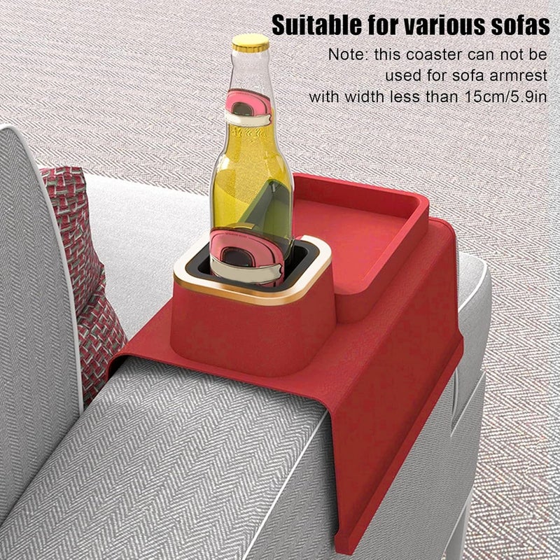 EVVIX Universal Couch Armrest Cup Holder, Anti-Slip Water-Proof Silicone Drink Holder Tray, Suitable for Square, Curve, Recliner Armrest. Drink Holder for Bear Bottle, Mug, Coffee Cup (Red) - Image 2