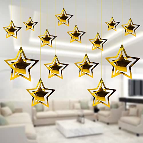 Party Propz 3D Star Hanging – 14 Pcs 3D Golden Stars for Decorations | Star Hanging for Tree & Home Decor | Decoration Items for Home - Image 4