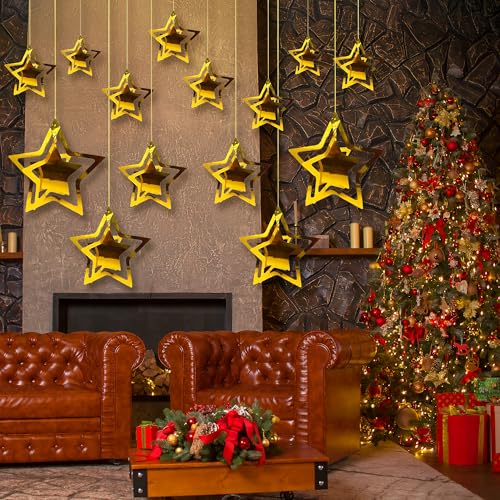 Party Propz 3D Star Hanging – 14 Pcs 3D Golden Stars for Decorations | Star Hanging for Tree & Home Decor | Decoration Items for Home - Image 3