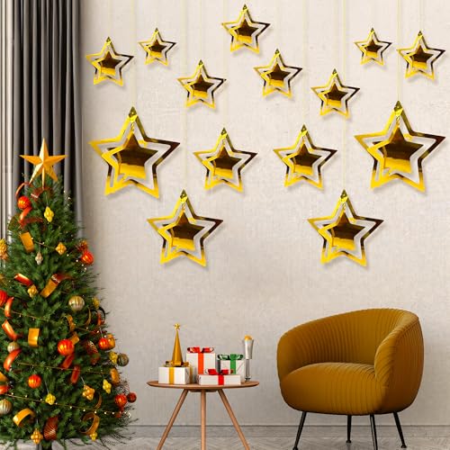 Party Propz 3D Star Hanging – 14 Pcs 3D Golden Stars for Decorations | Star Hanging for Tree & Home Decor | Decoration Items for Home - Image 1