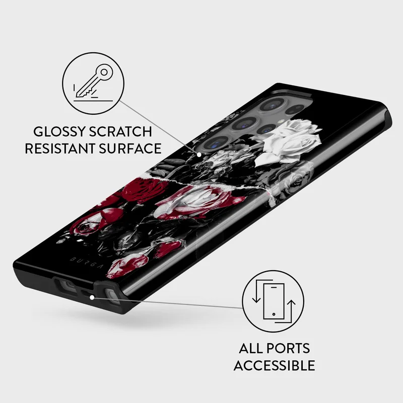 Burga  Luxury Gold Glitter Marble Phone Case Compatible with Samsung S24 Ultra  Double Layer Silicone Protective Case Crimson Bouquet  | Best Price UAE