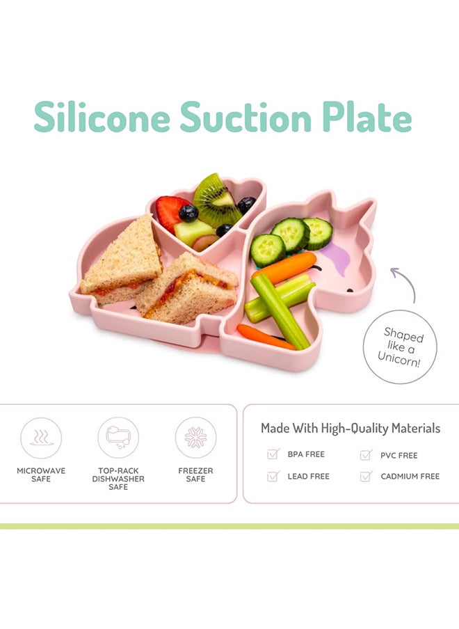 Unicorn Divided Silicone Suction Plate, Pink