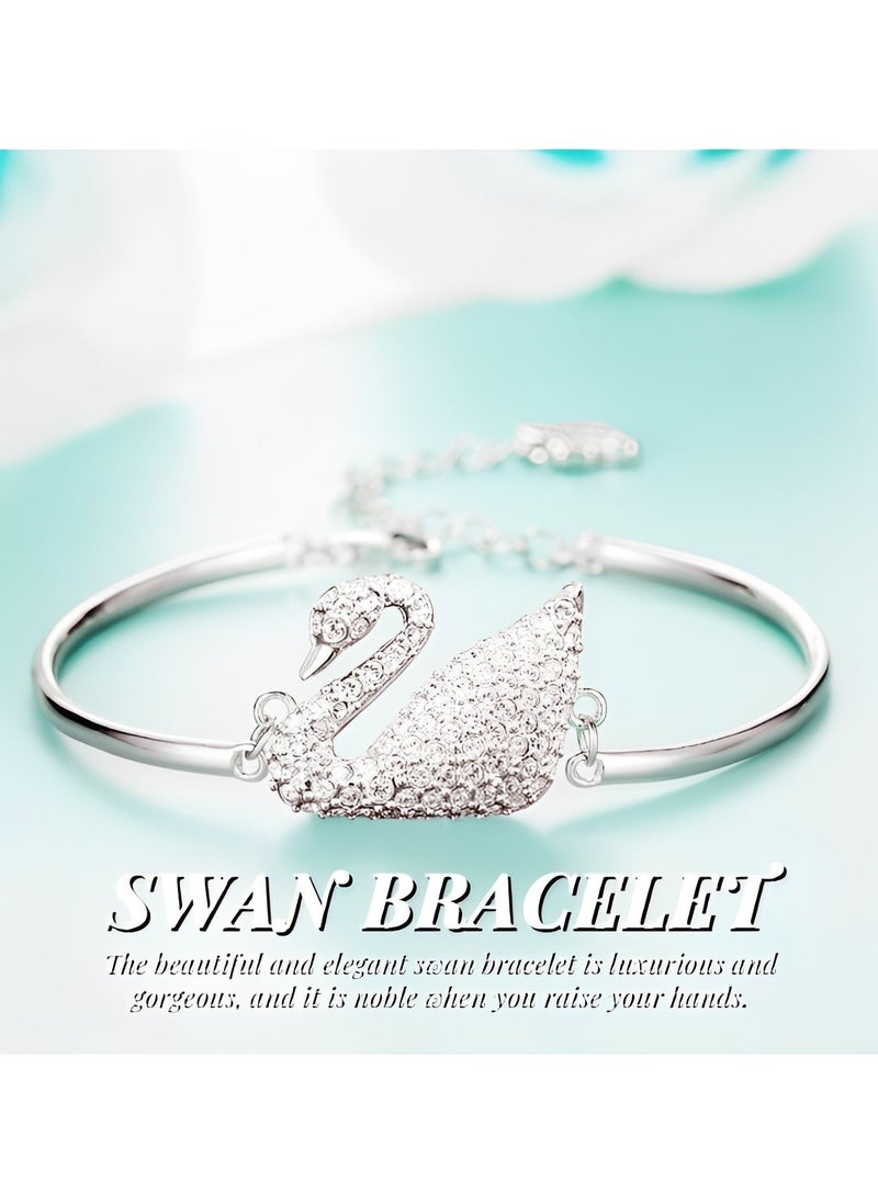 REOCLE Women's Swan Crystal Bracelet Cubic Zirconia Charm Bracelet Iconic Swan Pendant Bracelet Jewelry Gift for Friend & Girlfriend & Mom  - Image 2