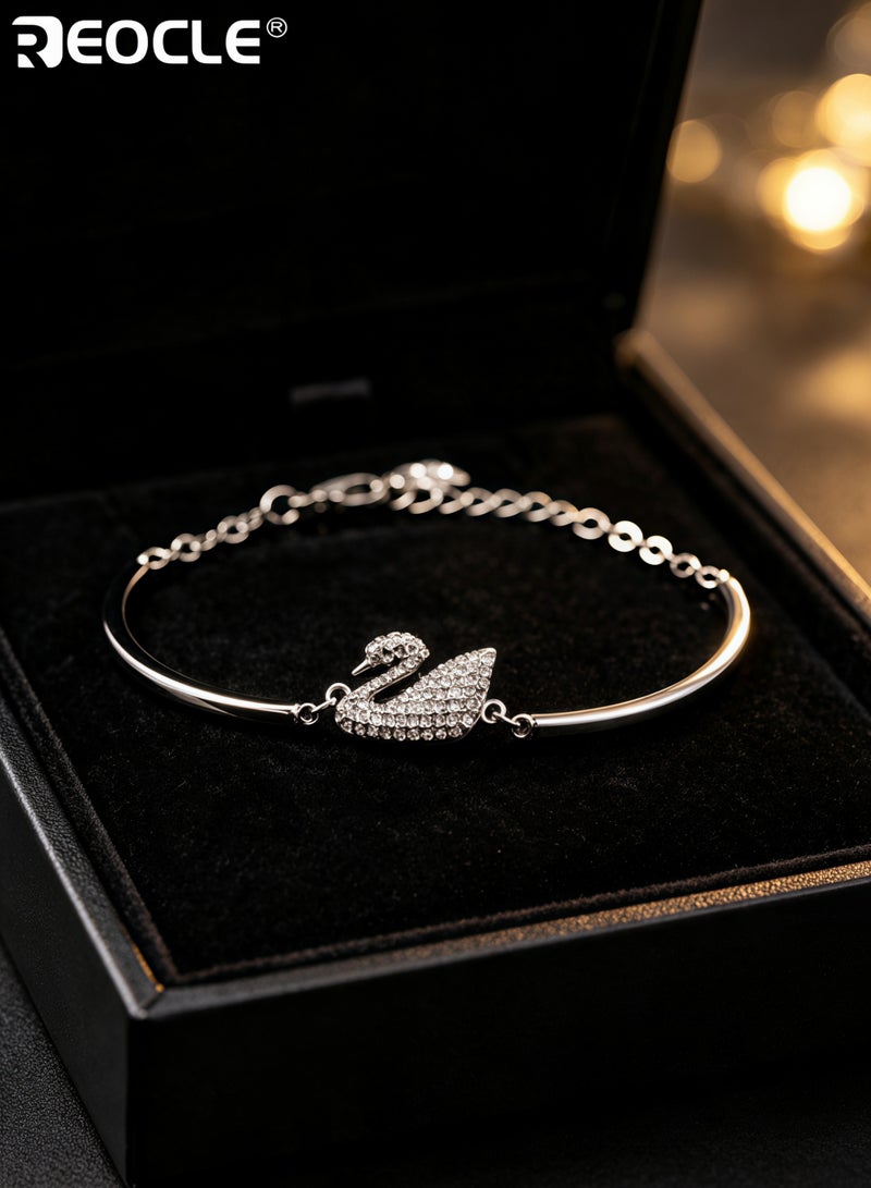 REOCLE Women's Swan Crystal Bracelet Cubic Zirconia Charm Bracelet Iconic Swan Pendant Bracelet Jewelry Gift for Friend & Girlfriend & Mom - Image 5