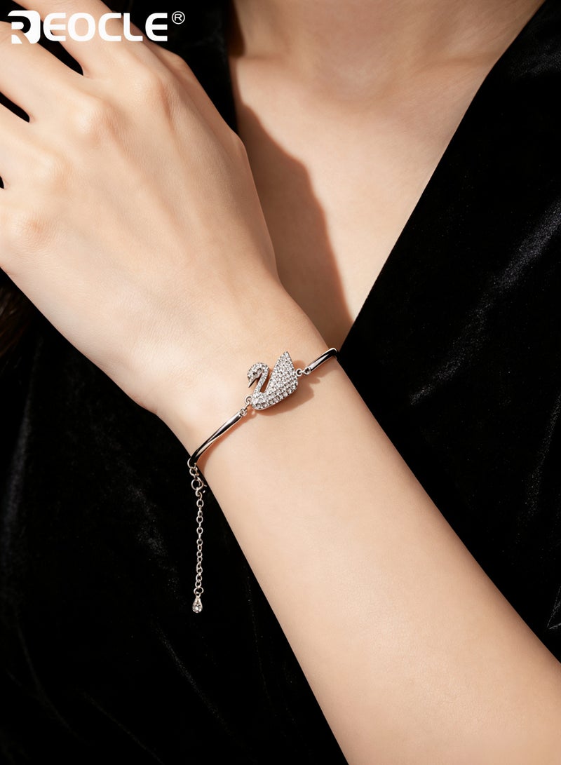 REOCLE Women's Swan Crystal Bracelet Cubic Zirconia Charm Bracelet Iconic Swan Pendant Bracelet Jewelry Gift for Friend & Girlfriend & Mom - Image 2