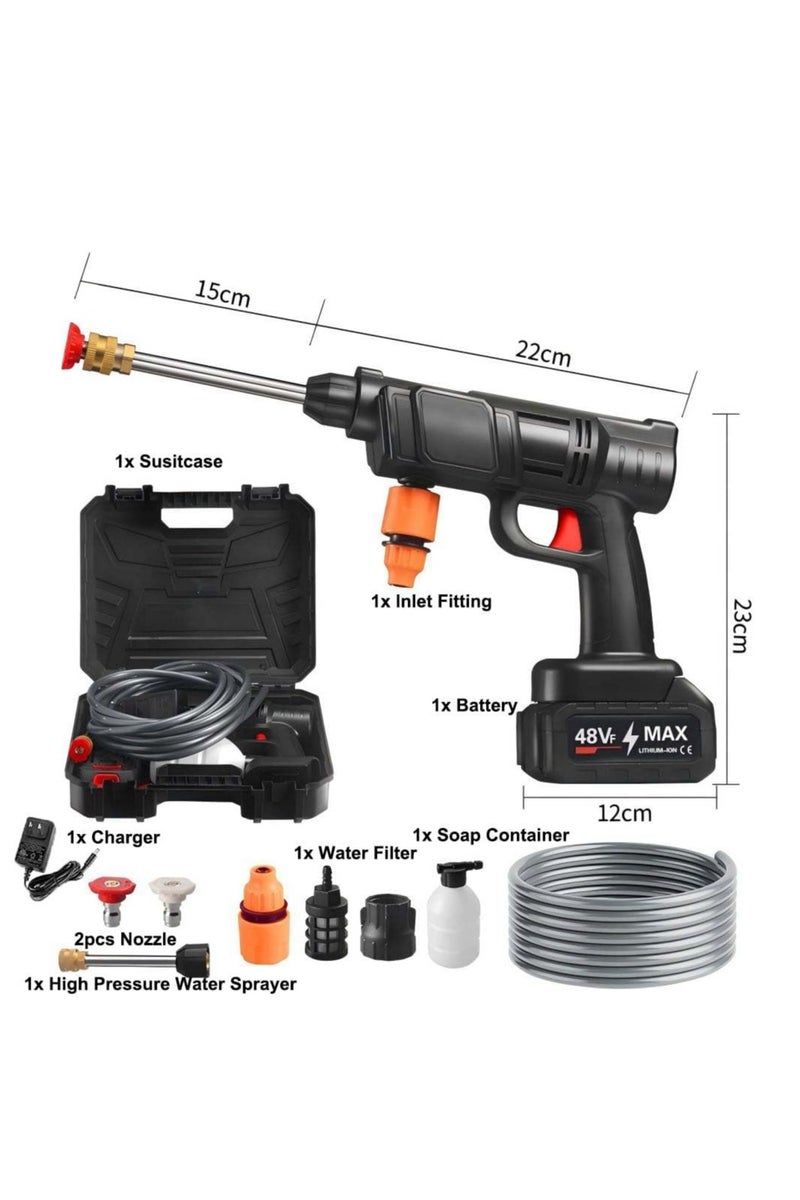 Cordless Pressure Water Gun 30 Bar Pressure Water Sprayer 48V Lithium Battery Lasts 60 Minutes with Full Charge Portable High Pressure Car Washer for Cleaning Car/Fence/Walls/Deck - Image 2