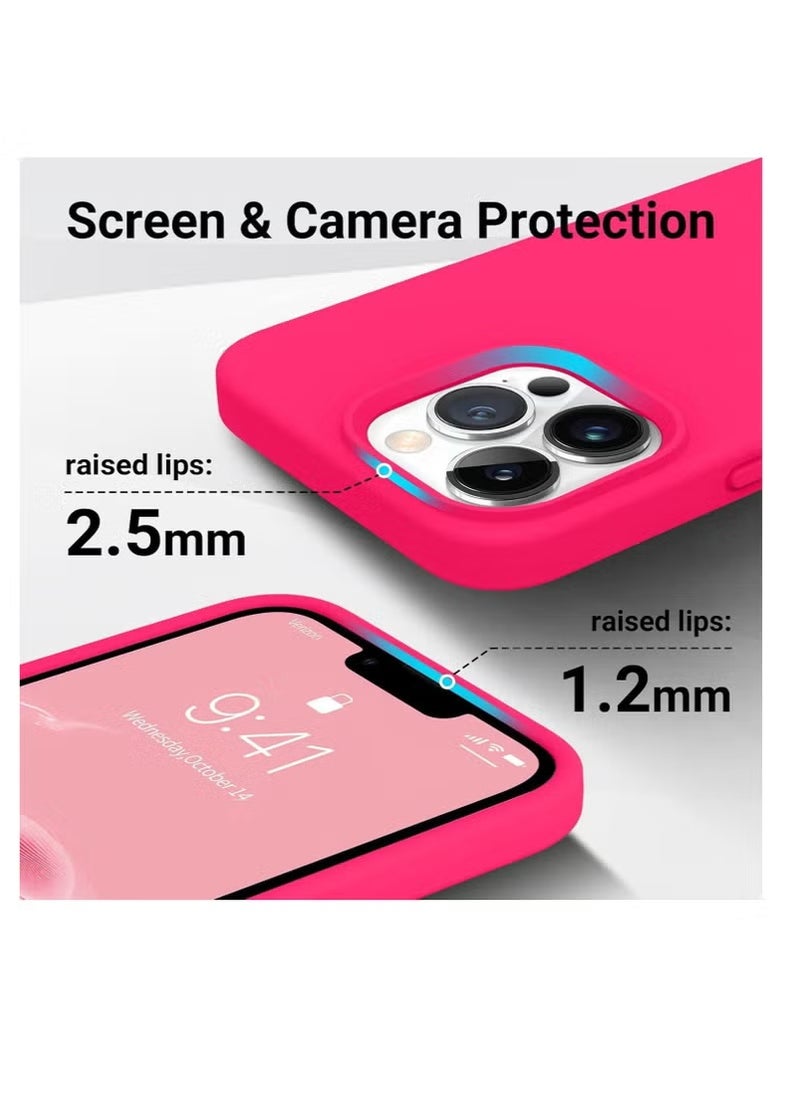 Generic - Compatible with iPhone 13 Pro Max Liquid Silicone 3 Layers Soft Gel Rubber Cover Full Coverage Slim Protective Shockproof Phone Case with Highest Quality Anti-Scratch Microfiber Lining - Hot Pink - Image 1