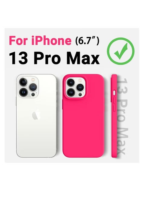Compatible with iPhone 13 Pro Max Liquid Silicone 3 Layers Soft Gel Rubber Cover Full Coverage Slim Protective Shockproof Phone Case with Highest Quality Anti-Scratch Microfiber Lining - Hot Pink