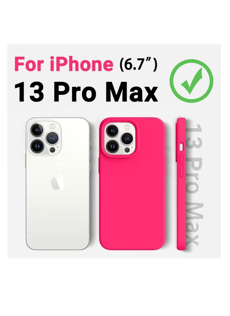 Generic - Compatible with iPhone 13 Pro Max Liquid Silicone 3 Layers Soft Gel Rubber Cover Full Coverage Slim Protective Shockproof Phone Case with Highest Quality Anti-Scratch Microfiber Lining - Hot Pink - Image 1