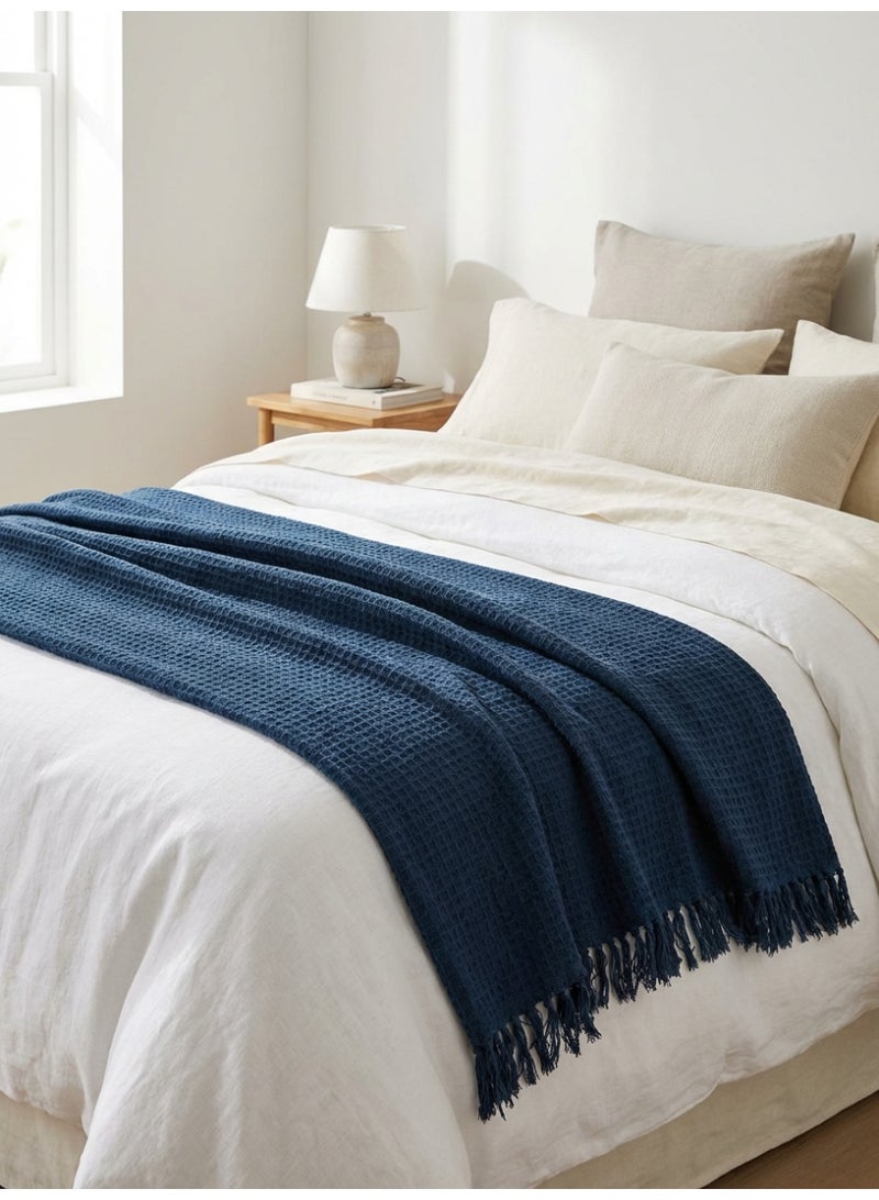 Ambrosia بطانية قطنية وافي باللون الأزرق البحري – 130 × 160 سم – 400 غم/م² - Image 4