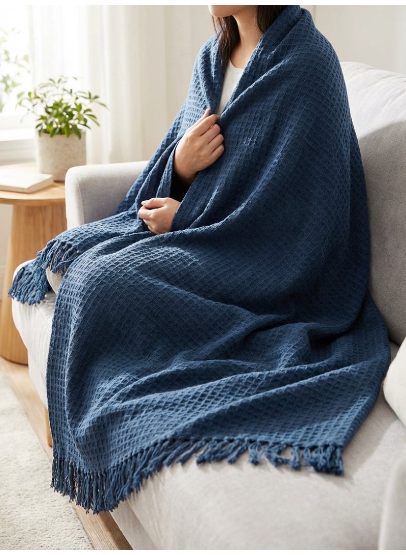 Ambrosia بطانية قطنية وافي باللون الأزرق البحري – 130 × 160 سم – 400 غم/م² - Image 5