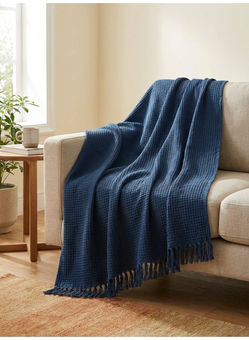 Ambrosia بطانية قطنية وافي باللون الأزرق البحري – 130 × 160 سم – 400 غم/م² - Image 3