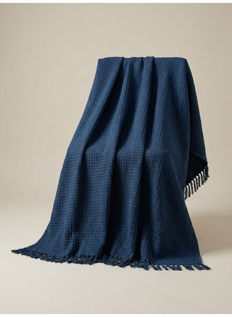 Ambrosia بطانية قطنية وافي باللون الأزرق البحري – 130 × 160 سم – 400 غم/م² - Image 2