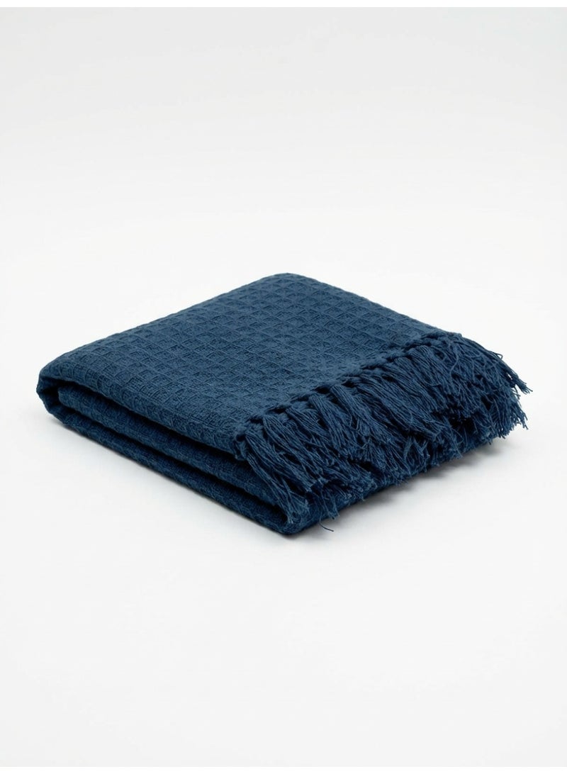 Ambrosia بطانية قطنية وافي باللون الأزرق البحري – 130 × 160 سم – 400 غم/م² - Image 1