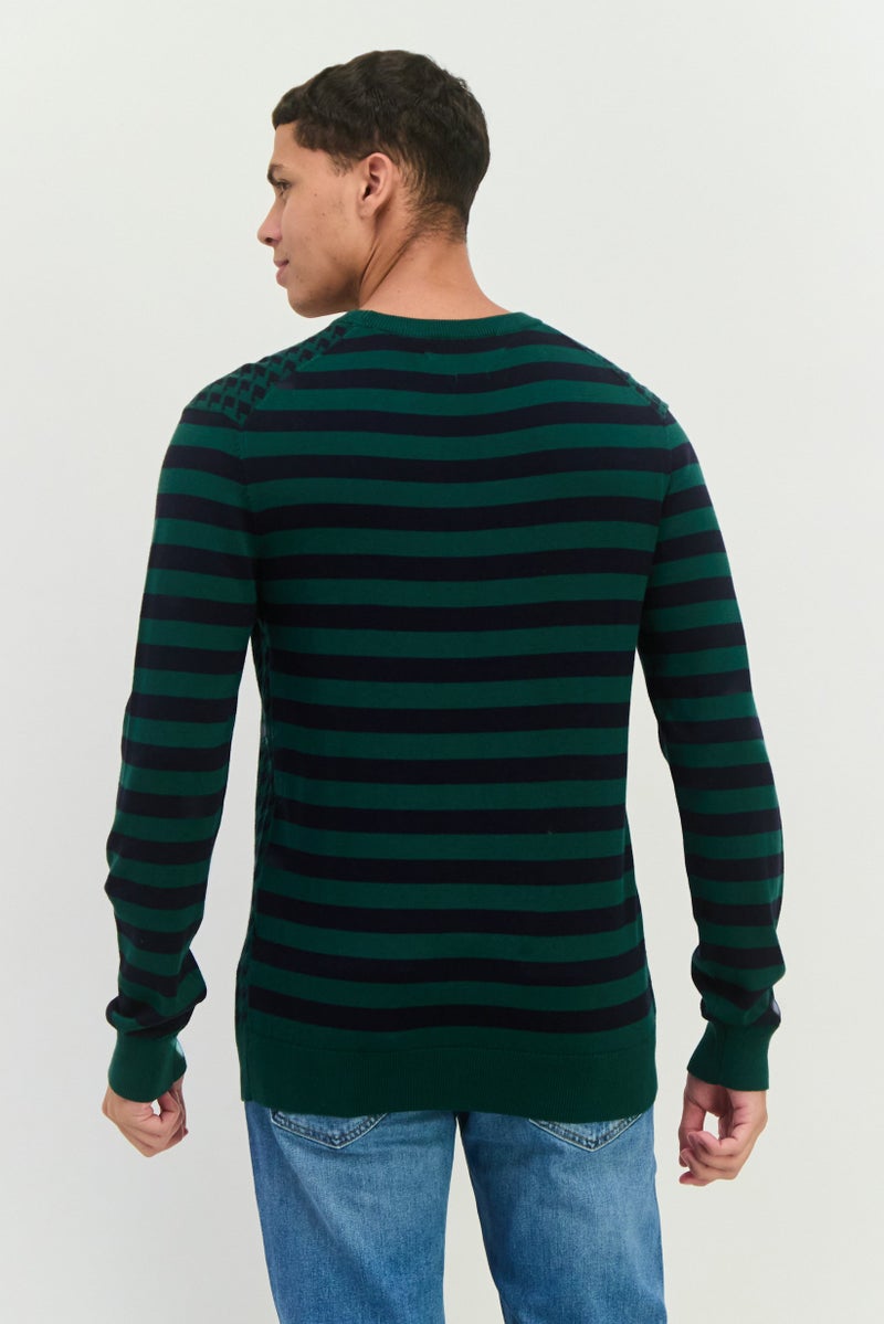 PERRY ELLIS سويت شيرت رجالي بأكمام طويلة وياقة دائرية مطبوع بالكامل، أزرق داكن - Image 3