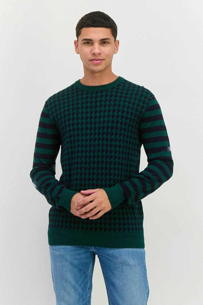 PERRY ELLIS سويت شيرت رجالي بأكمام طويلة وياقة دائرية مطبوع بالكامل، أزرق داكن - Image 1