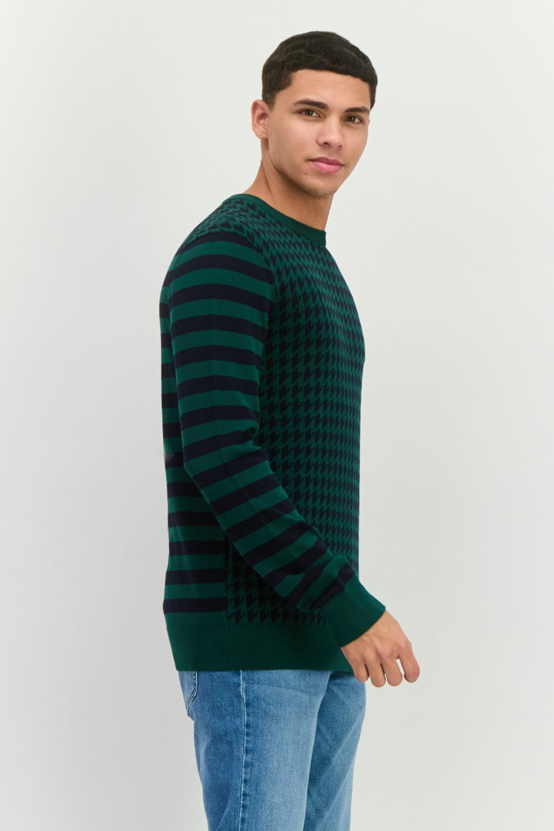 PERRY ELLIS سويت شيرت رجالي بأكمام طويلة وياقة دائرية مطبوع بالكامل، أزرق داكن - Image 2