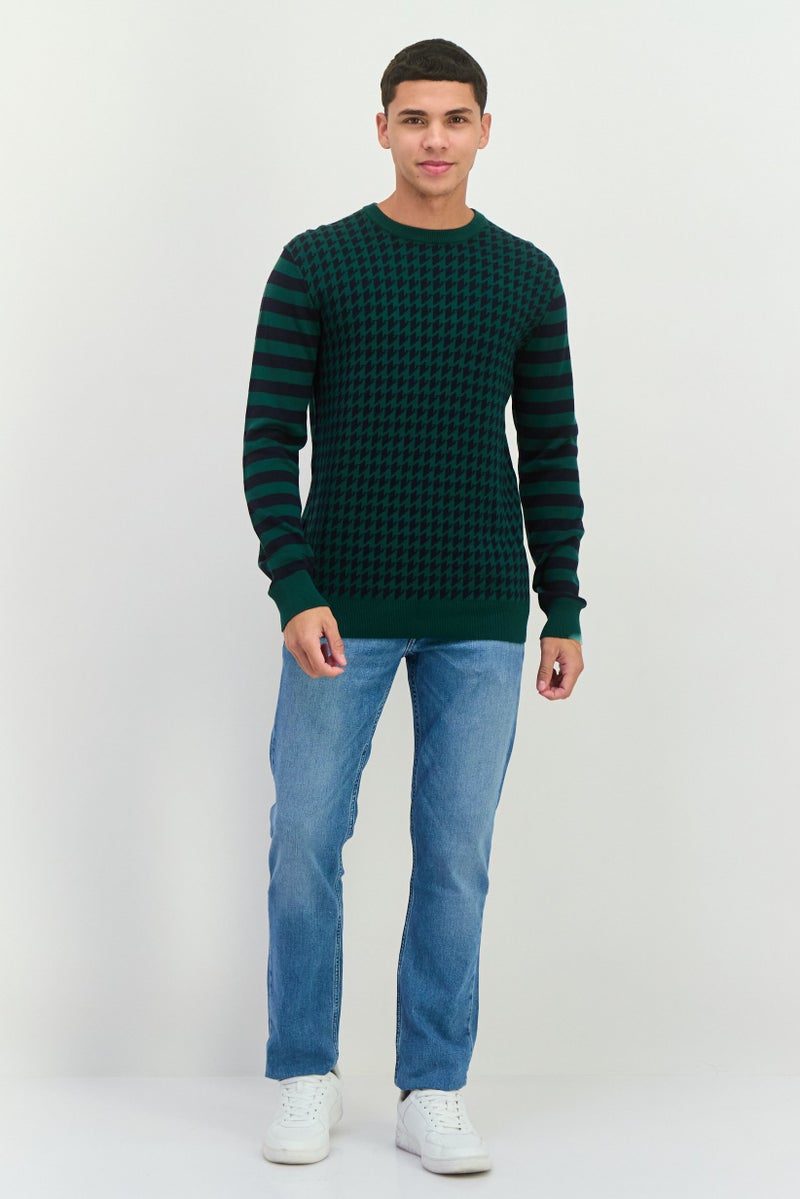 PERRY ELLIS سويت شيرت رجالي بأكمام طويلة وياقة دائرية مطبوع بالكامل، أزرق داكن - Image 4