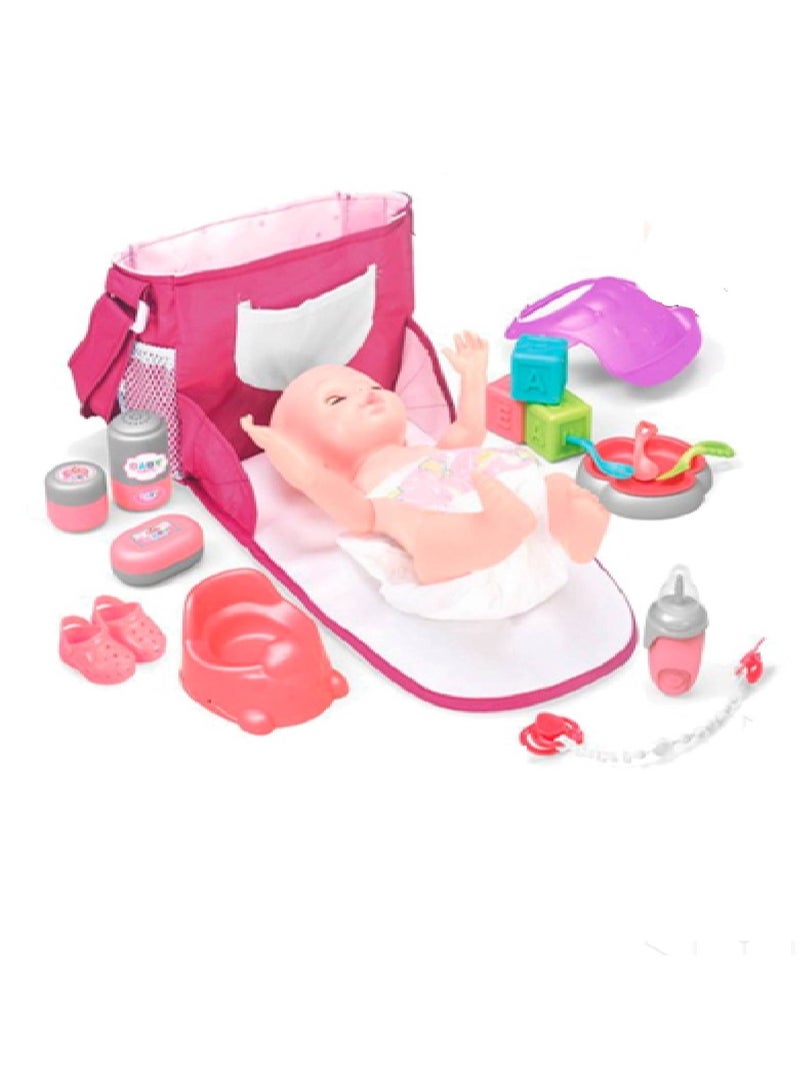 A Toy Baby Doll With a Baby Carrying Basket and a Set of Accessories - Image 2