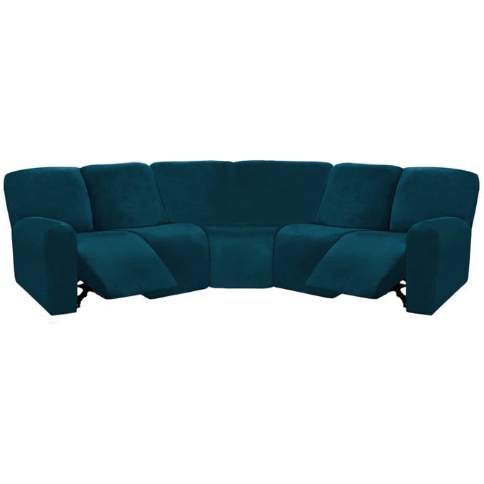 VELVET 7PIECE SECTIONAL RECLINER SOFA COVER DEEP TEAL L SHAPE 5 SEAT STURDY SOFT WASHABLE