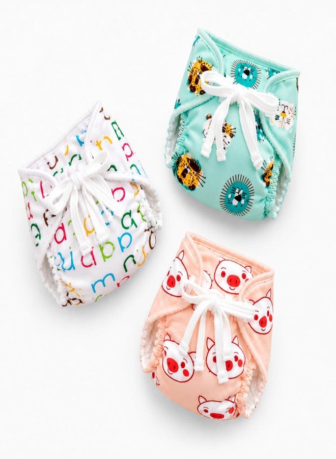 SNUGKINS Dry Feel Padded Langot/Nappies for New Born Baby 6-10 Months | 100% Pure Cotton Cloth Nappies | Washable & Reusable (large, Alpha Pig & Lion - Pack of 3) - Image 1