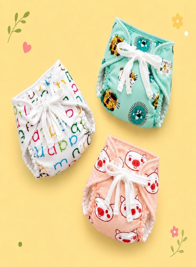 SNUGKINS Dry Feel Padded Langot/Nappies for New Born Baby 6-10 Months | 100% Pure Cotton Cloth Nappies | Washable & Reusable (large, Alpha Pig & Lion - Pack of 3) - Image 2