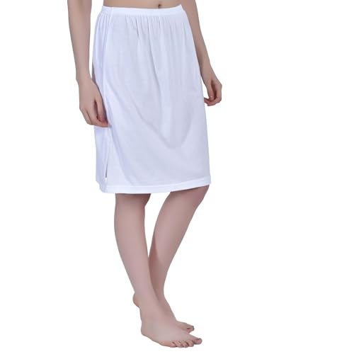 Aimly Women's Cotton Knee Length Underdress Side Slit Everyday Layers Half Slip Skirt White & Beige 2 Pieces - Image 4