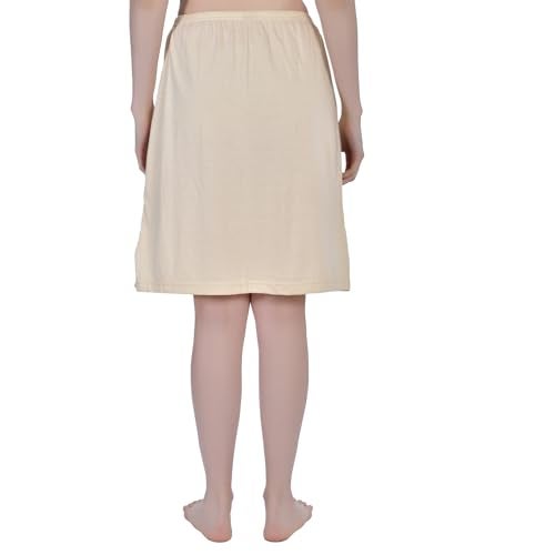 Aimly Women's Cotton Knee Length Underdress Side Slit Everyday Layers Half Slip Skirt White & Beige 2 Pieces - Image 3