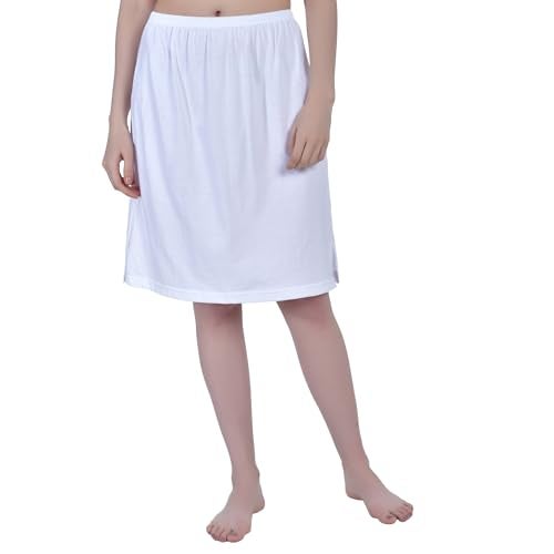 Aimly Women's Cotton Knee Length Underdress Side Slit Everyday Layers Half Slip Skirt White & Beige 2 Pieces - Image 2