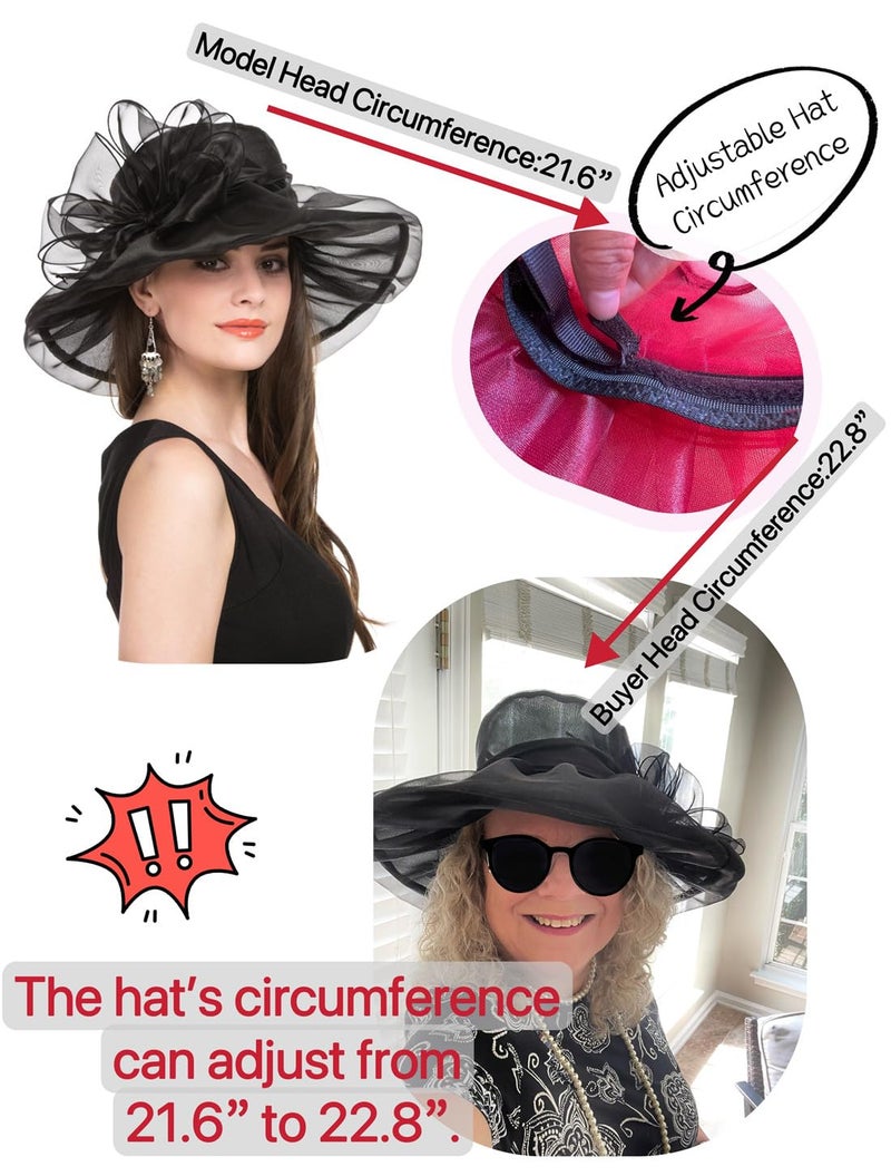 SAFERIN Women's Organza Church Kentucky Derby Fascinator Bridal Tea Party Wedding Hat (SF-Rose Dot New) - Image 5