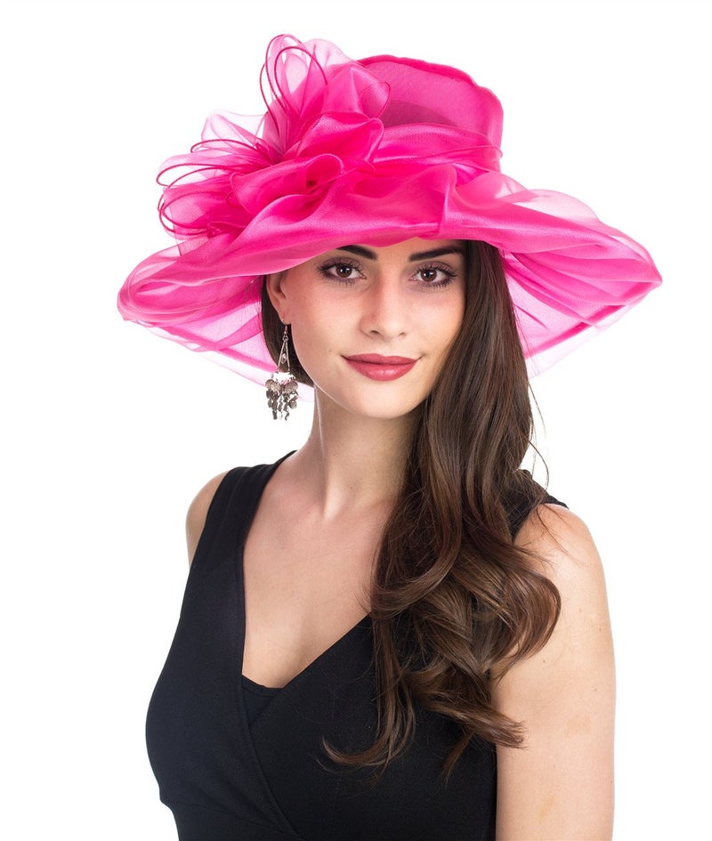 SAFERIN Women's Organza Church Kentucky Derby Fascinator Bridal Tea Party Wedding Hat (SF-Rose Dot New) - Image 1