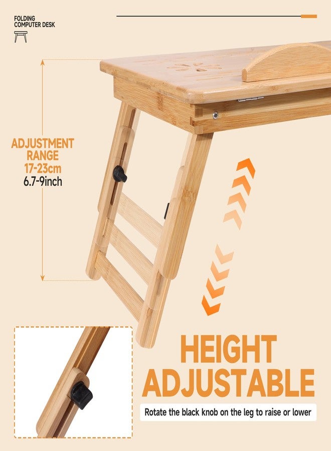 JELNER Adjustable Bamboo Laptop Desk with Cooling Fan, Foldable Bed Tray for Breakfast, Writing, and Drawing, with Tilting Top and Drawer, Portable Lap Desk for Bed, Sofa, and Floor. - Image 3