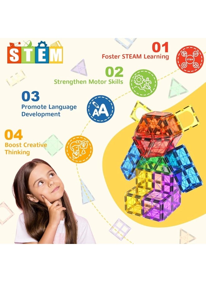Coodoo - 60 PCS Magnetic Building Tiles Kids Toys STEM Magnetic Blocks Sensory Toys Kids Games Magnet Building Toys for Boys and Girls Aged 3+, Kids Brain Development Preschool Kindergarten Toddler Toys - Image 1
