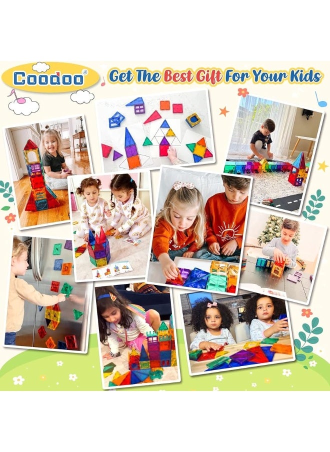 Coodoo - 60 PCS Magnetic Building Tiles Kids Toys STEM Magnetic Blocks Sensory Toys Kids Games Magnet Building Toys for Boys and Girls Aged 3+, Kids Brain Development Preschool Kindergarten Toddler Toys - Image 1