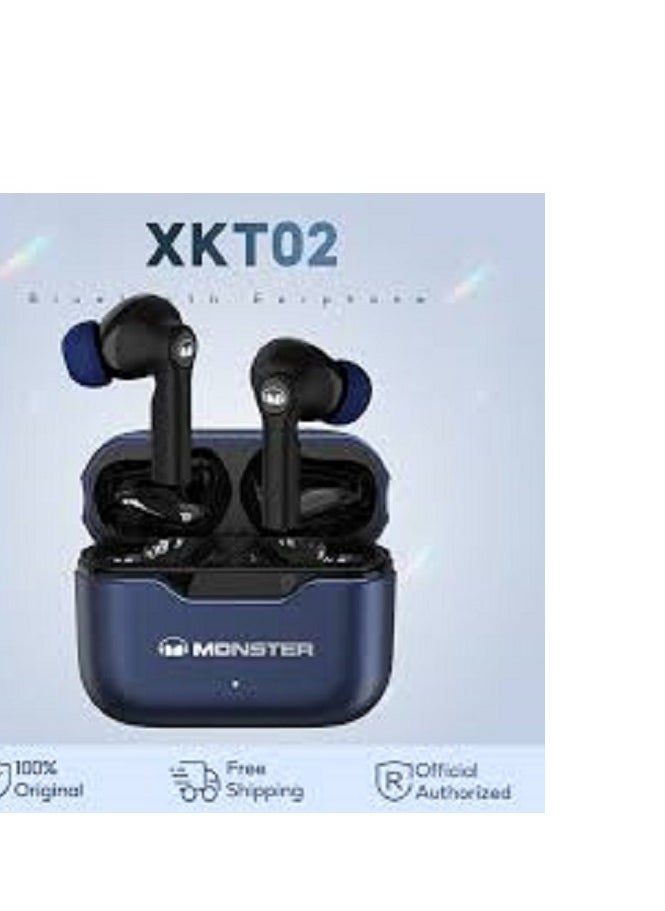Monster XKT02 Wireless Bluetooth Earbuds Gaming Headphones Deep Bass Low Latency Game Headset with Built-in Microphone For Gaming Noise Canceling Headsets Blue