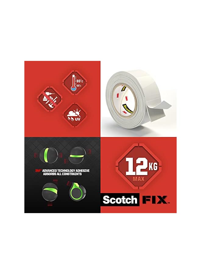Scotch  Scotch Mount Extreme Interior Tape 19mmx1.8m, 1 roll/pack | White color | Holds up 1 kg per 15cm | Extremely Strong | Higher Adhesion | Multi-Surface | No Tools | Double Sided Adhesive Tape  - Image 5