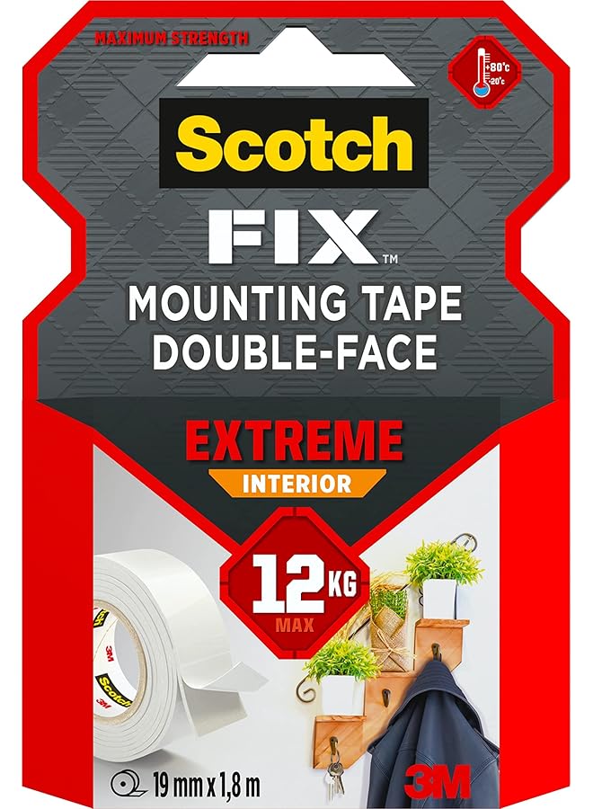 Scotch  Scotch Mount Extreme Interior Tape 19mmx1.8m, 1 roll/pack | White color | Holds up 1 kg per 15cm | Extremely Strong | Higher Adhesion | Multi-Surface | No Tools | Double Sided Adhesive Tape  - Image 1