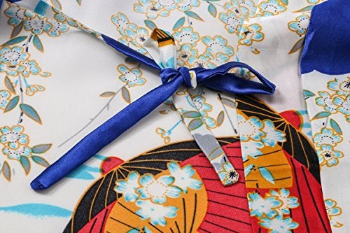 Dandychic Women's Kimono Robes Pagoda Print Kimono Imitation Silk Long Style Medium Royal Blue - Image 5