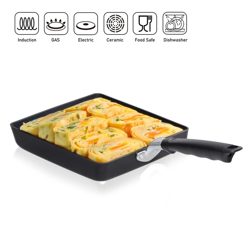 TECHEF - Tamagoyaki Japanese Omelette Pan/Egg Pan Skillet, PFOA-Free, Dishwasher Safe, Induction-Ready, Made in Korea (Black/Large) - Image 3