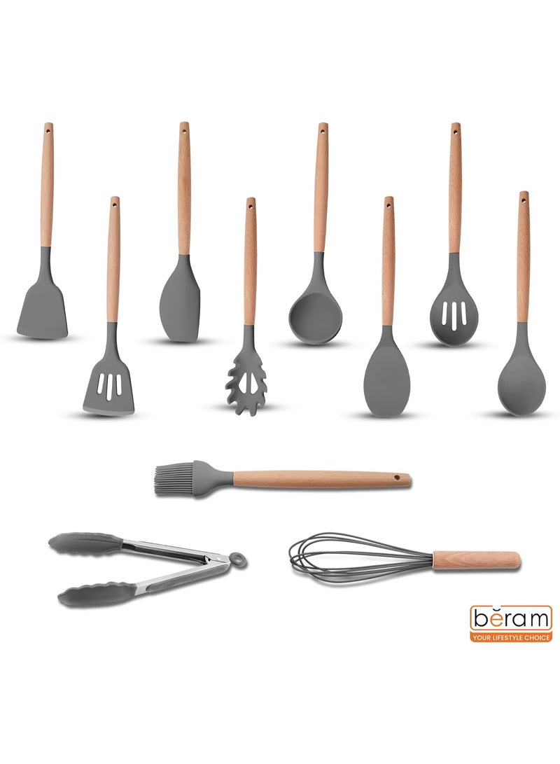 Beram 19 Pieces Knife Set for Kitchen, Cooking Utensils Set, Includes Tongs, Spoon, Spatula & Turner Made of Heat Resistant Food Grade Silicone and Wooden Handles, Non Stick Kitchen Knife Sets and Tools - Image 4