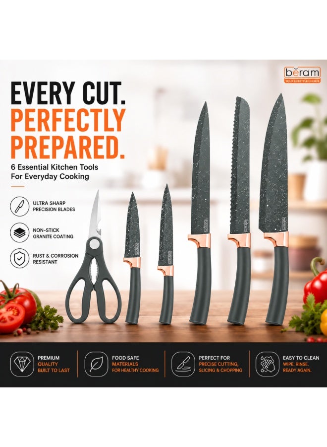 BERAM 19-Piece Silicone Kitchen Utensil Set with Wooden Handles, Nonstick Cooking Tools, 5-Piece Knife Set, 2 Cutting Boards & Utensil Holder, Grey - Image 2
