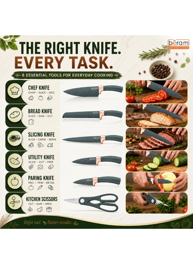 BERAM 19-Piece Silicone Kitchen Utensil Set with Wooden Handles, Nonstick Cooking Tools, 5-Piece Knife Set, 2 Cutting Boards & Utensil Holder, Grey - Image 3